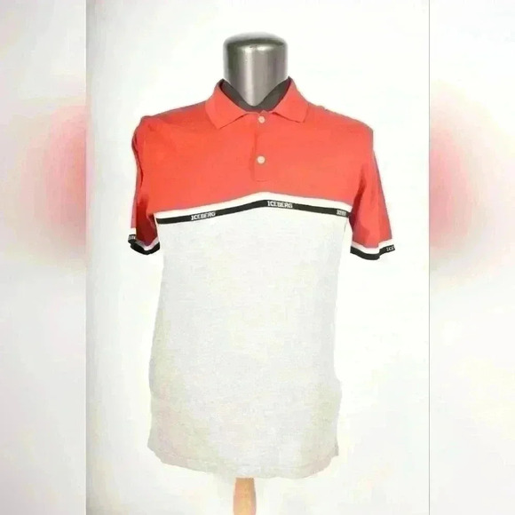 Vtg 2000s ICE ICEBERG Red Black Grey Logo Knit Hip Hop Polo Shirt Medium Romania - Picture 7 of 10